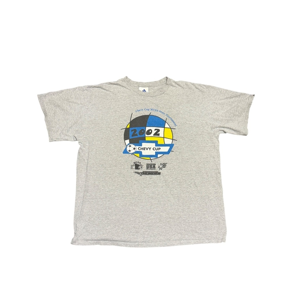 Vintage Adidas 2002 Chevy Cup‎ MYSA Soccer Tournament T-Shirt Mens XL Gray Y2K